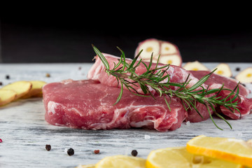 Raw pork meat with spice ingredient