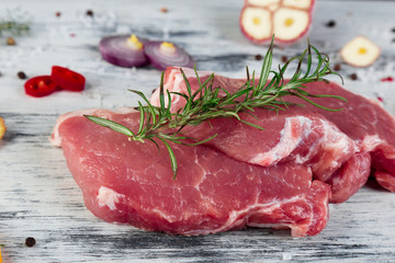 Raw pork meat with spice ingredient