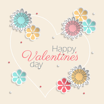 Valentine card with flowerswith 3d flowers