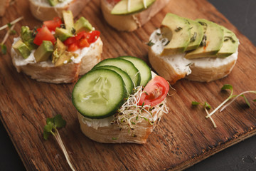 Healthy breakfast snack on wooden board