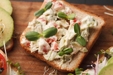 Healthy breakfast snack on wooden board