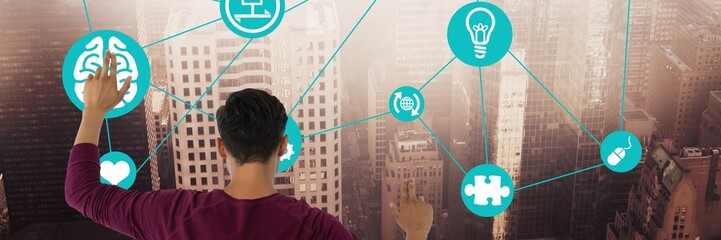 Boy touching city interface