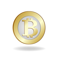 Bitcoin. Metal round gold and silver coins isolated on white background with shadow. Vector image.