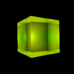 Hexahedron. Magic crystal, a symbol of earth. Platonic body of equilateral squares. Technology background