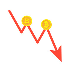 Bitcoin Kurs - Roter Graph nach unten - Pfeil
