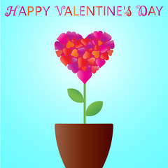 Valentine's Day. Heart in the form of a flower in flower pot. Greeting card. Wallpaper, flyers, invitation, posters, banners. Vector illustration