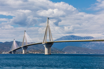 View of suspension bridge Rio-Antirio in Greece
