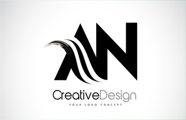 AN A N Creative Brush Black Letters Design With Swoosh