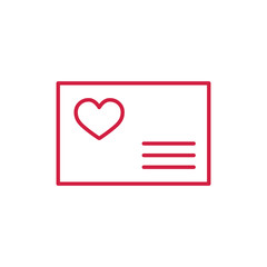 envelope with heart. romantic letter. valentine day card line red icon on white background