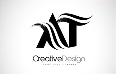 AT A T Creative Brush Black Letters Design With Swoosh