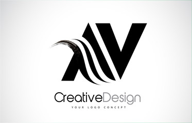 AV A V Creative Brush Black Letters Design With Swoosh
