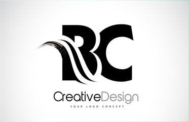 BC B C Creative Brush Black Letters Design With Swoosh