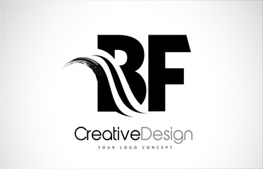 BF B F Creative Brush Black Letters Design With Swoosh