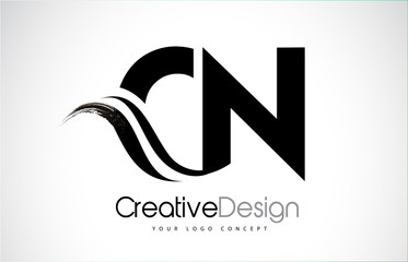 CN C N Creative Brush Black Letters Design With Swoosh