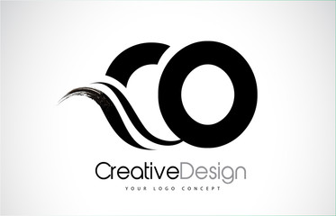 CO C O Creative Brush Black Letters Design With Swoosh - obrazy, fototapety, plakaty