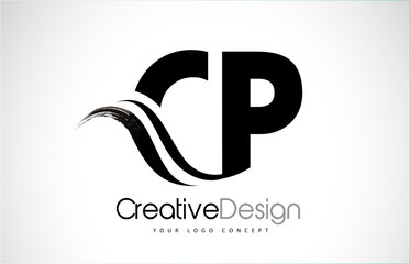 CP C P Creative Brush Black Letters Design With Swoosh
