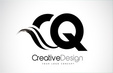 CQ C Q Creative Brush Black Letters Design With Swoosh