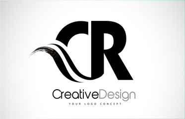 CR C R Creative Brush Black Letters Design With Swoosh