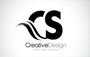 CS C S Creative Brush Black Letters Design With Swoosh