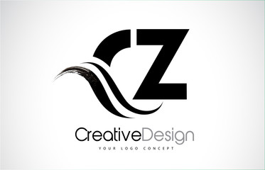 CZ C Z Creative Brush Black Letters Design With Swoosh - obrazy, fototapety, plakaty