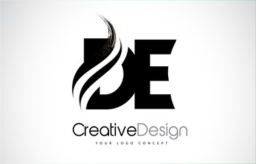 DE D E Creative Brush Black Letters Design With Swoosh