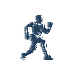 Running Man, particle divergent composition, vector illustration.