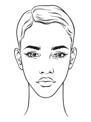 Beautiful african american woman with short haircut portrait isolated on white background. Face chart Makeup Artist Blank Template. Vector illustration