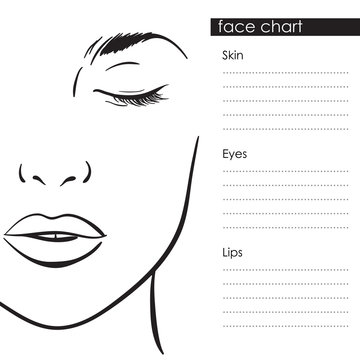 Fototapeta Beautiful woman portrait. Face chart Makeup Artist Blank Template. Vector