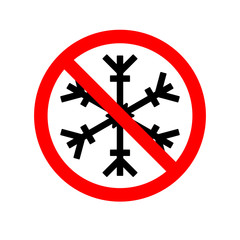 Obraz premium Vector Illustration of a forbidden signal with a snow flake. Red prohibitory sign. No snowflake. No frozen. Stop symbol