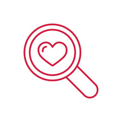 love searching symbol. magnify with heart red line icon on white background