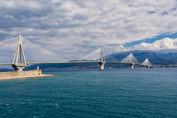 View of suspension bridge Rio-Antirio in Greece