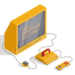 Isometric low poly retro console with tv
