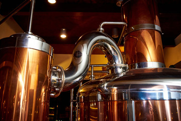 Equipment for the preparation of beer in a private brewery - obrazy, fototapety, plakaty