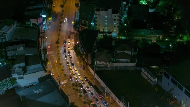 Bangkok city center night traffic time lapse