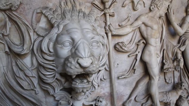 ROME ITALY  OCT 18 2017 Tracking shot of the Lions head of a statue Stock Footage Clip