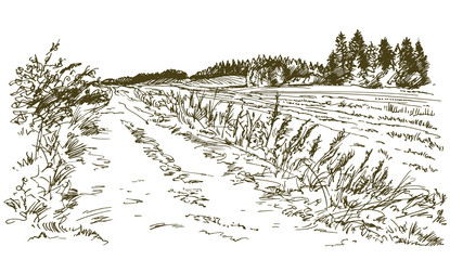 Rural landscape. Hand drawn set.