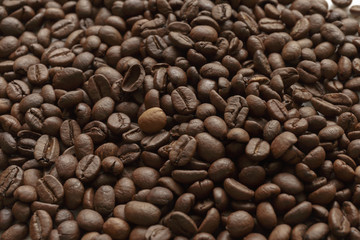 Full Frame Shot of Roasted Coffee Beans. Texture of coffee beans as background