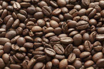 Full Frame Shot of Roasted Coffee Beans. Texture of coffee beans as background