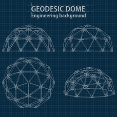 Drawing blueprint geodesic domes with lines of building. Vector EPS10. - obrazy, fototapety, plakaty