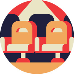 Cinema Armchairs Row Icon in Flat Style
