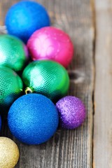 Beautiful colored Christmas toys on the tree 