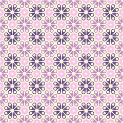 Colored geometric vector seamless pattern in purple and pink tones. For printing on textiles, glass, ceramics.