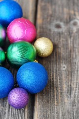 Beautiful colored Christmas toys on the tree 