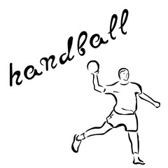 Man play handball vector  images in minimal linear style isolated on white. Emblem for sports shop, diploma, trophies, competitions. Label for shirt. Retro style sign. Summer holiday outdoors.