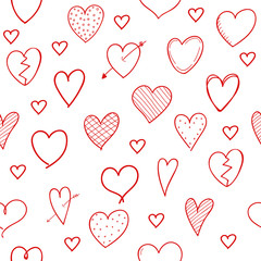 Seamless texture with hand drawn hearts - wrapping paper. Valentine's Day, Woman's Day and Mother's Day. Vector.