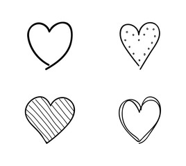 Collection of sketchy hearts. Vector.