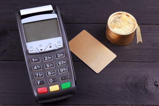 payment terminal with office and holidays concept