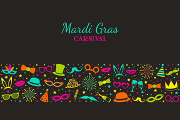 Mardi Gras - concept of card with multicolured costumes for carnival. Vector.