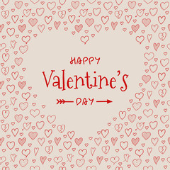 Background with sketchy hearts and greeting for Valentine's Day. Vector.