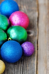 Beautiful colored Christmas toys on the tree 